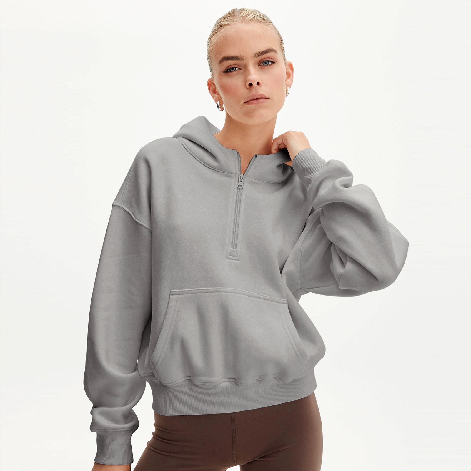 hot Free shipping designer hoodie for women Half zip hoodie fashionable simple loose fitting pullover hoodie long sleeved top