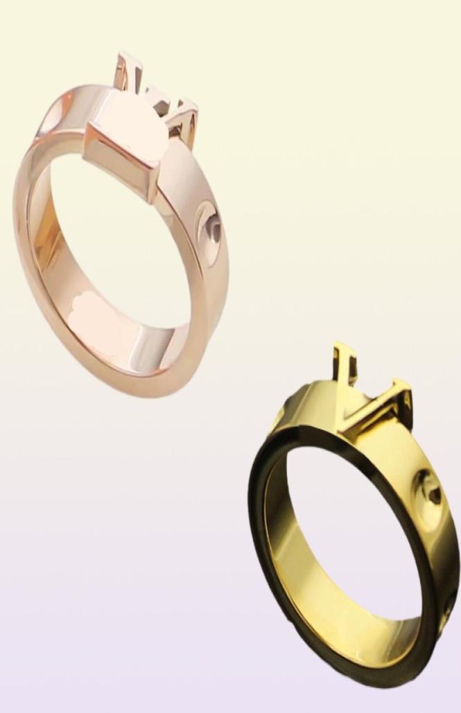 High Quality Women Designer Ring With Pits Gold Plated Simple V Letter Titanium Steel Engagement Rings Fashion Jewelry Lady Party 4424259