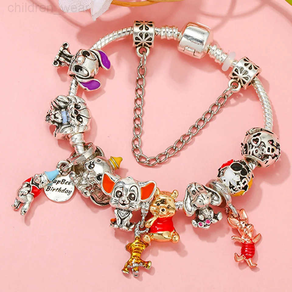 Disney 100th Anniversary Stitch Princess Pumpkin Cart Mickey Minnie Figure Model Dumbo Charm Beads Fit Bracelets Anime Jewelry Accessory W20250716