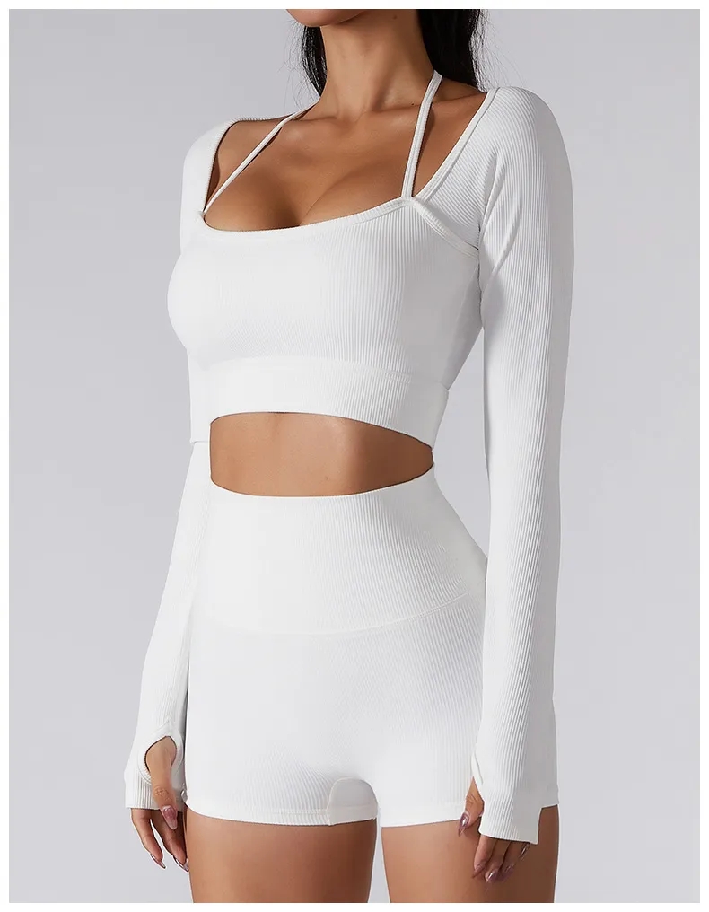 Yoga Outfit yoga shirts alolo shirts leggings Yoga Suits Sports Shirts+Shorts Set Long Sleeve Yoga Shirts Shorts Quick Dry Sweatshirt Boxer-style Sets