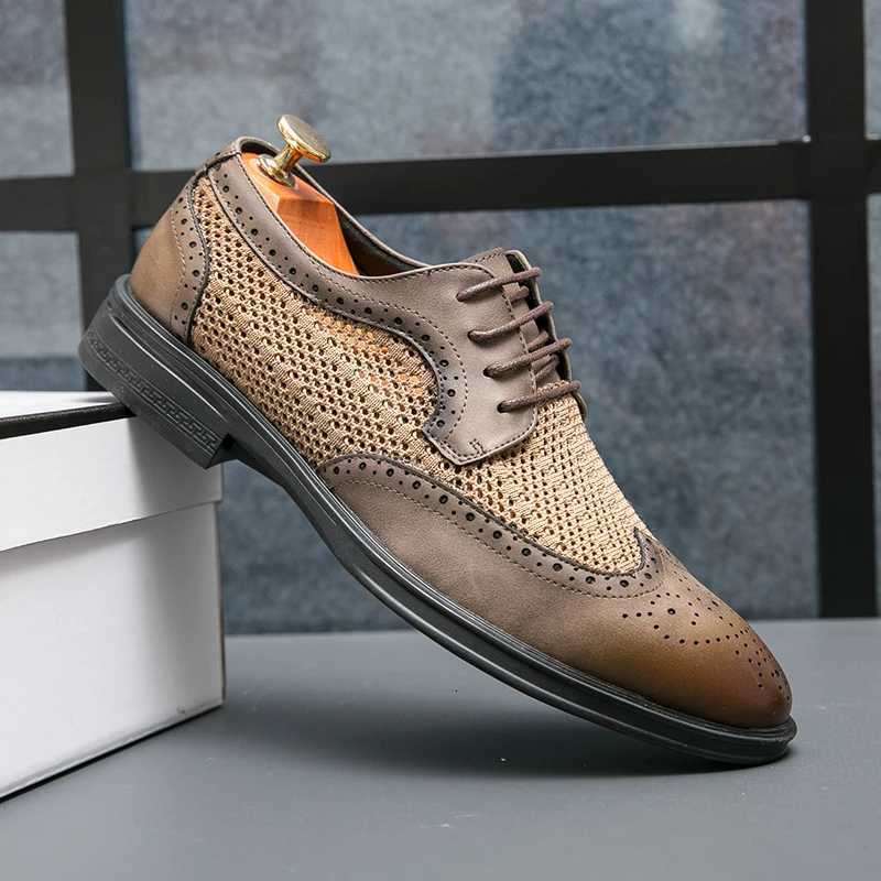 New Fashion Summer Shoes Men Casual Shoes Mesh Outdoor Breathable Slip-On Flats Men Business Derby Office Shoes Driving Shoes W250716