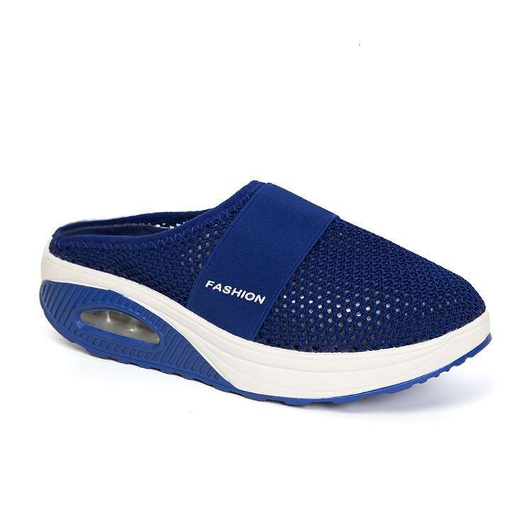 Plus Size Backless Slip-On Women's Lazy Thick Sole Air Cushion Hollow Mesh Breathable Closed-Toe Half Mules Shoes