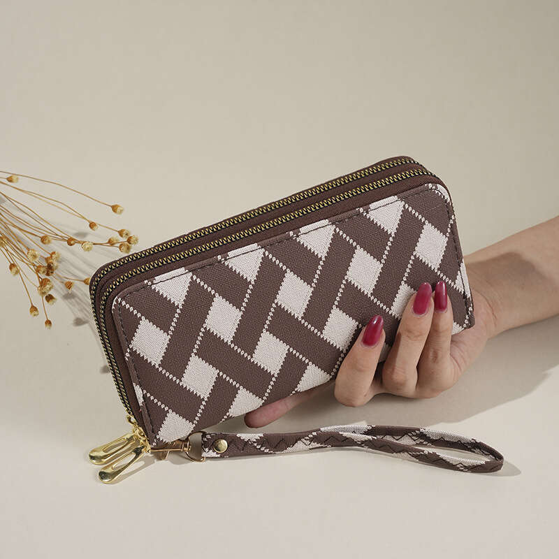 Women's Wallet with Double Zipper Large Capacity Clutch Striped Design Multi-Card Slots Phone Holder Coin Purse
