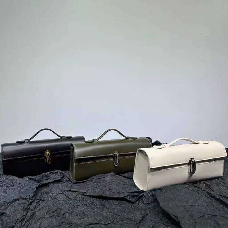 Brand Genuine Leather Small Square Bag Rectangular Baguette Tote Women's Simple Handbag