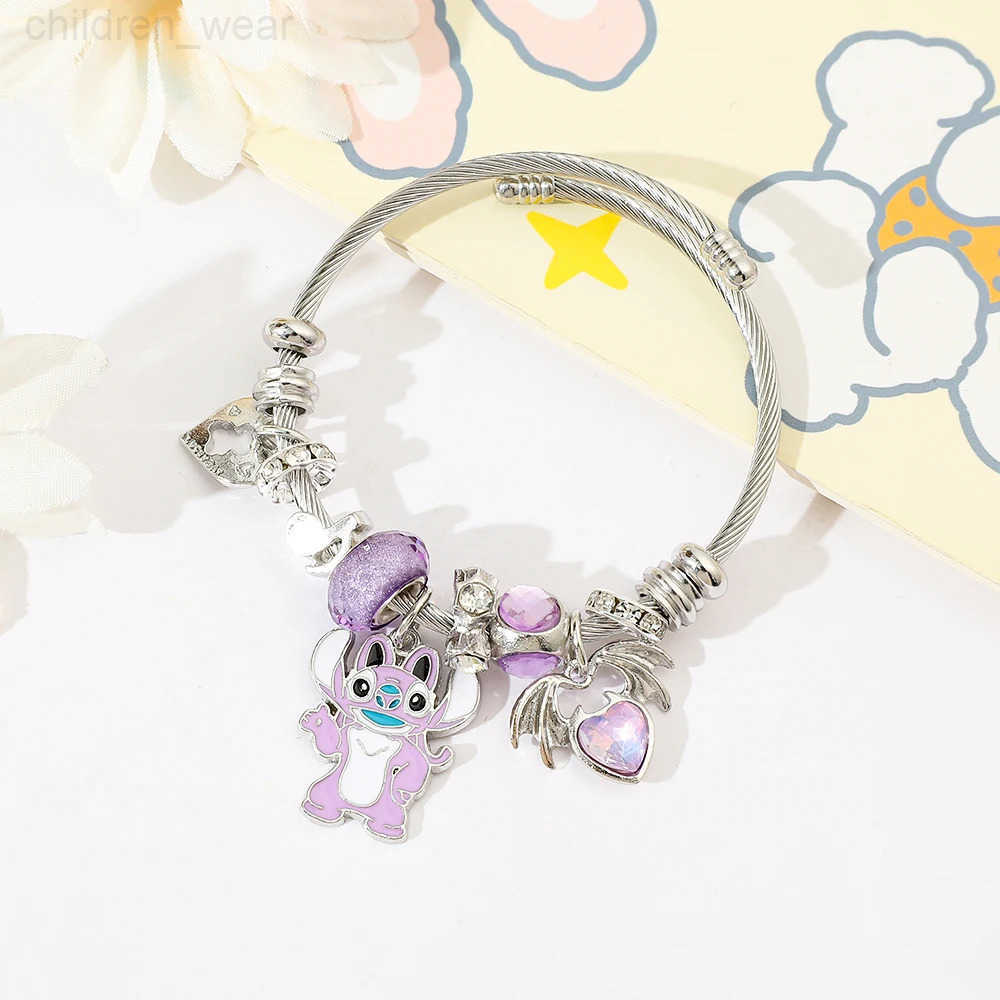 Disney-Lilo Stitch Pendant Charm Bracelet Purple Beaded Bracelet Jewelry Accessory Gifts for Fans Fashionable and Cute W20250716