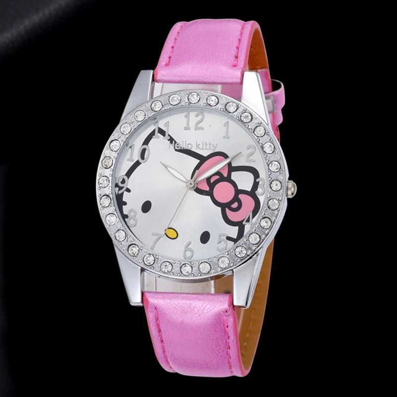 Sanrio Lovely Cartoon Girls Kids Watches Women Fashion Rhinestone Childrens Quartz Watches Casual Leather Band Wristwatch Clock Gifts w250716