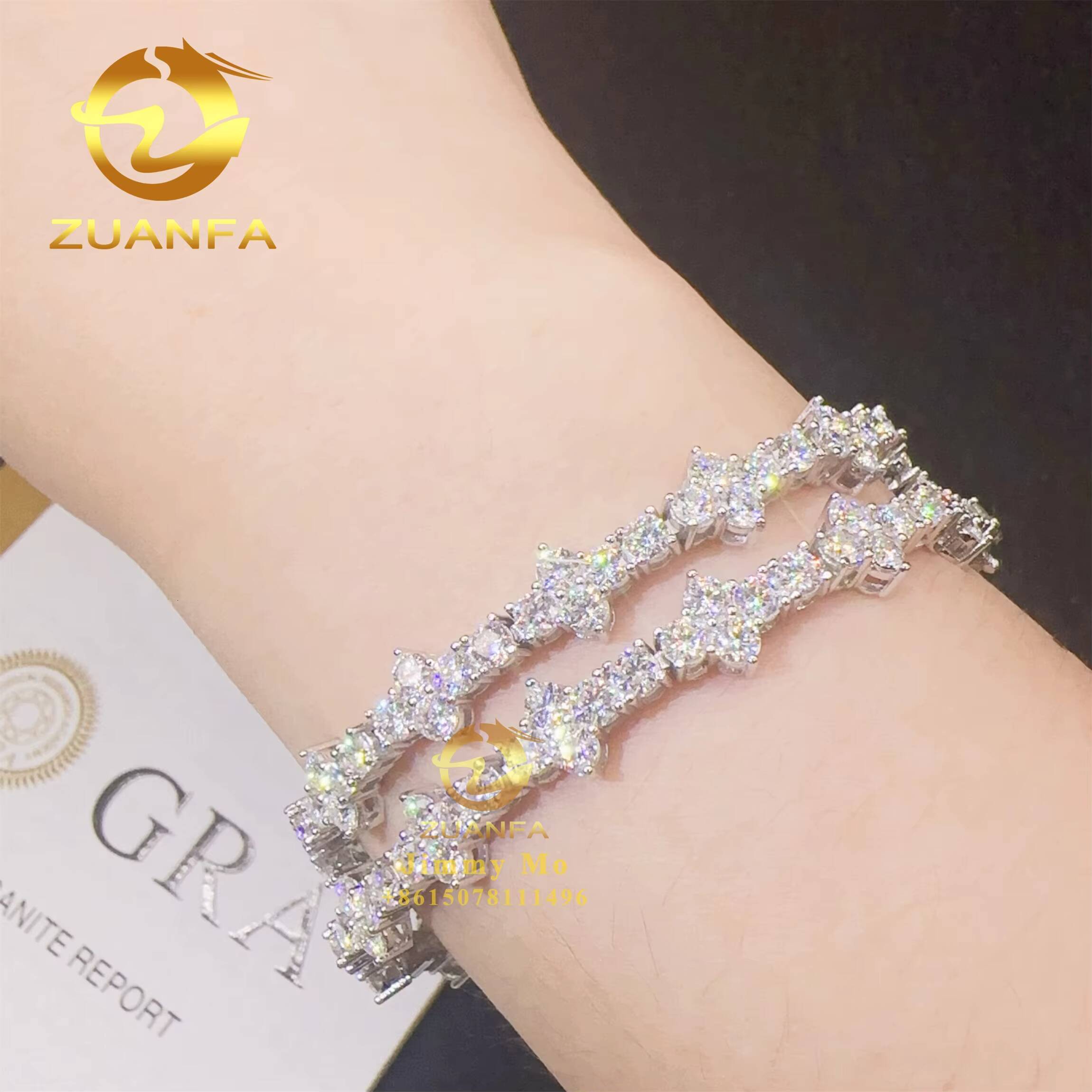 Best Selling 3mm 925 Sterling Silver Man Luxury Hip Hop Jewelry D Moissanite Diamond VVS1 Cluster Tennis Chain Bracelets