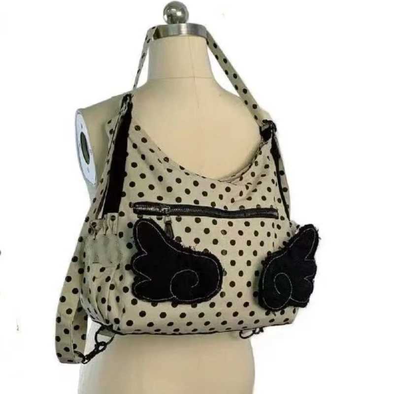 Korean All Match Streetwear Wings Womens Handbags Vintage Dots Grunge Backpacks Casual Y2k Shoulder Crossbody Bags