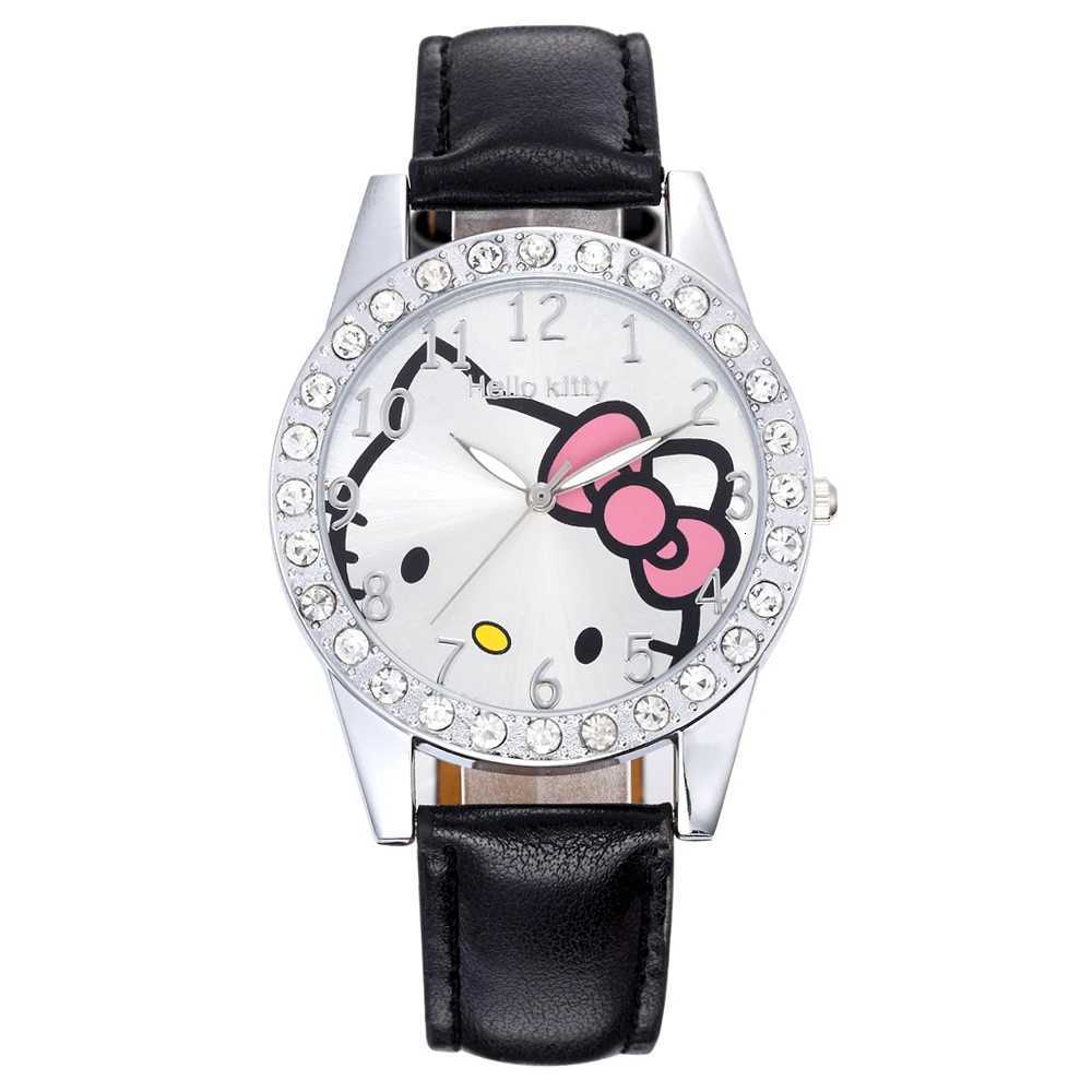 Sanrio Lovely Cartoon Girls Kids Watches Women Fashion Rhinestone Childrens Quartz Watches Casual Leather Band Wristwatch Clock Gifts w250716
