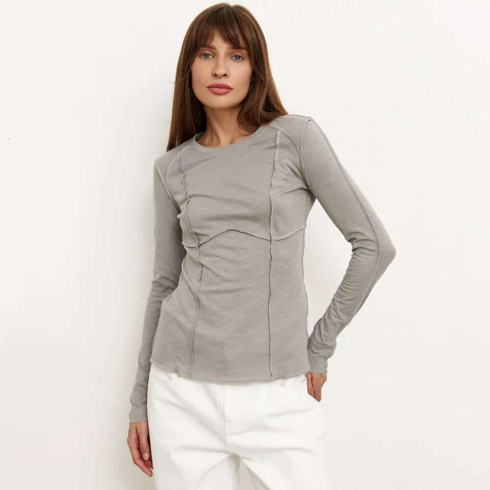 Round Neck For Women Spring New Fashionable Elegant Casual Stitched Long Sleeve Base T-Shirt B5