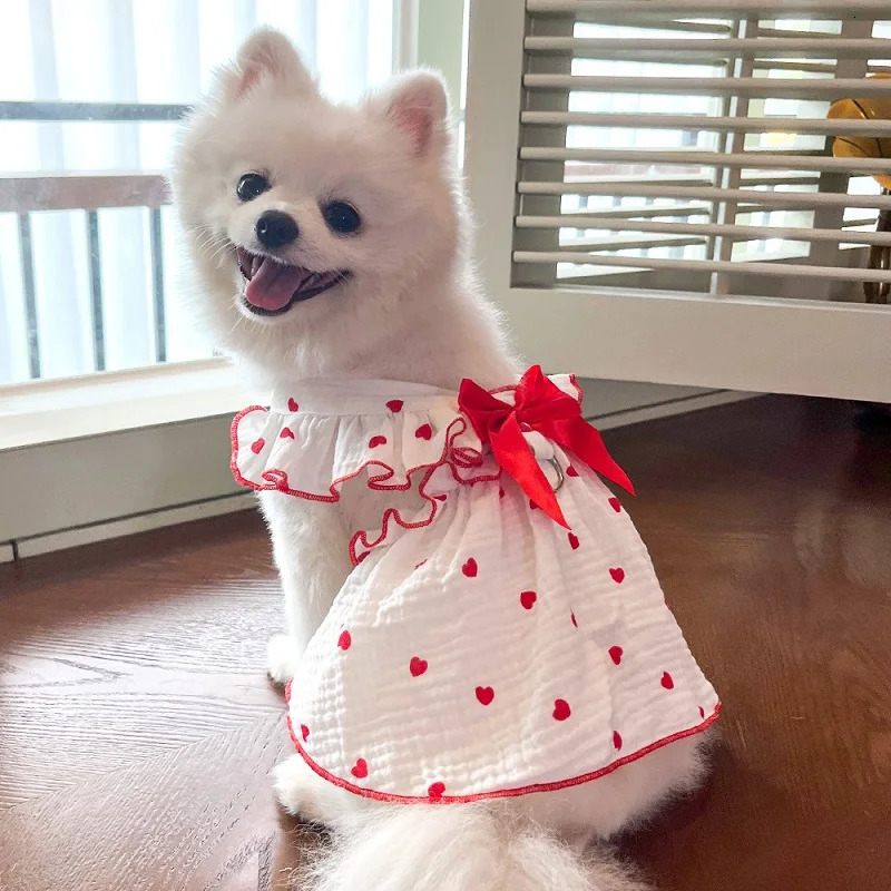 Summer Dog Cooling Dress Thin Bow Heart Print Clothes Pet Skirt Kitten Puppy Costume Chihuahua Bichon Yorkie Girls Vest 250711
