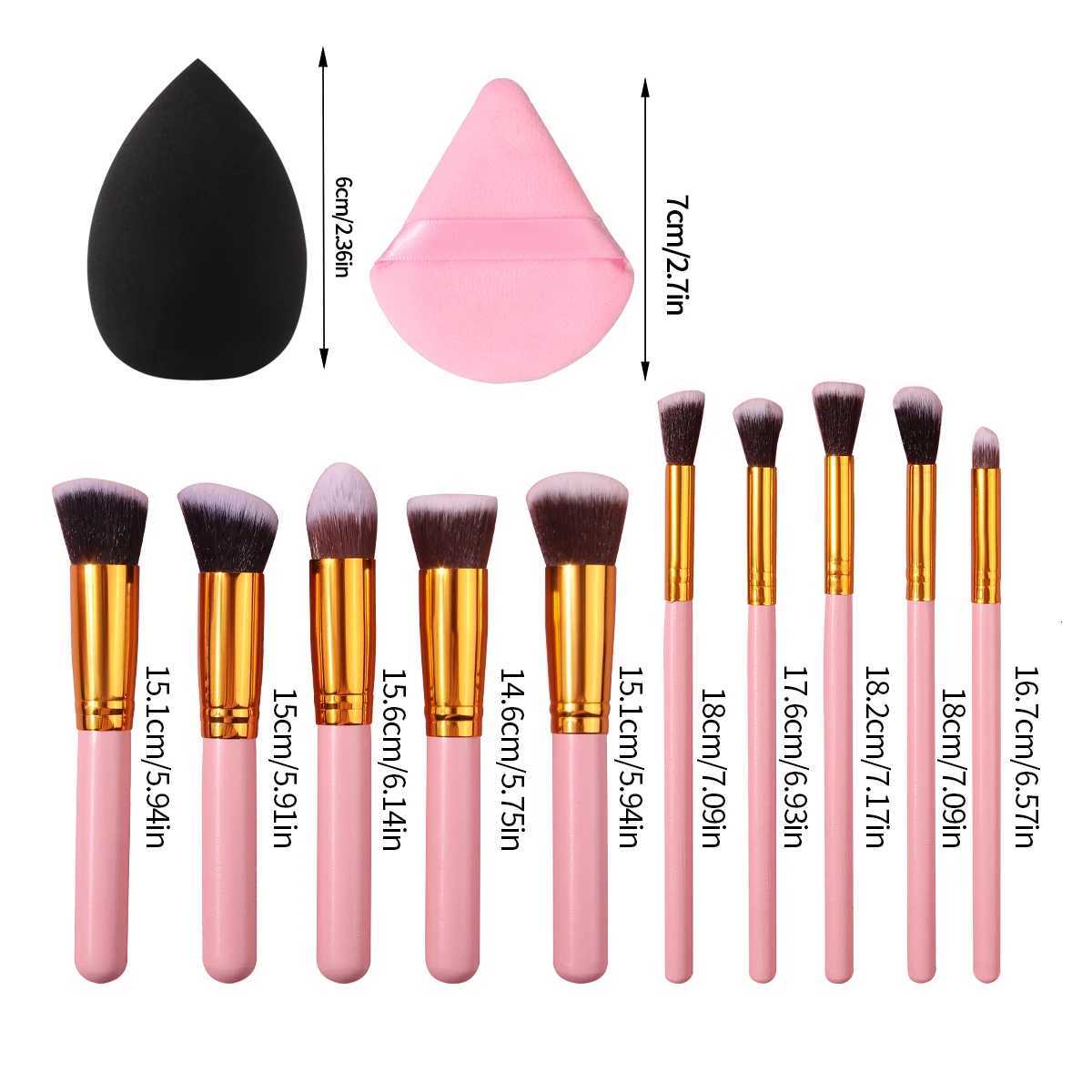 10pcs Pink Wooden Handle Makeup Brush Set with Triangular Powder Puff Sponge Egg Soft Bristles a Beginners Daily Makeup Tool XJ2500716