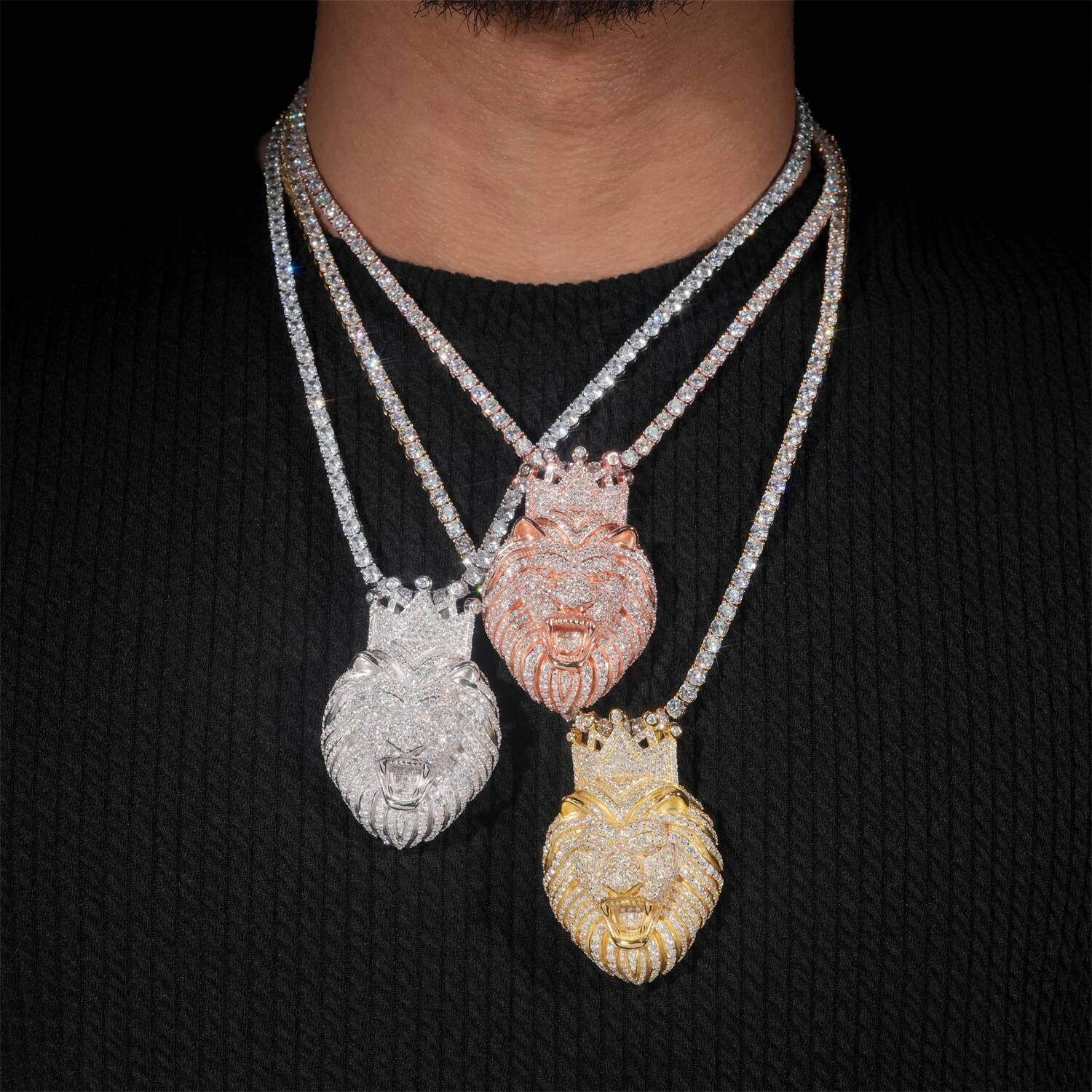 Large Lion Head Pendant 925 Silver Inlaid D Color Moissanite Hip Hop Jewelry With Certificate