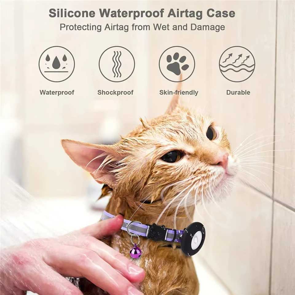 Pet Cat GPS Tracking with Holder Reflective Cat Collar with Bell Ring Locator Pet Accessories paw LL250716