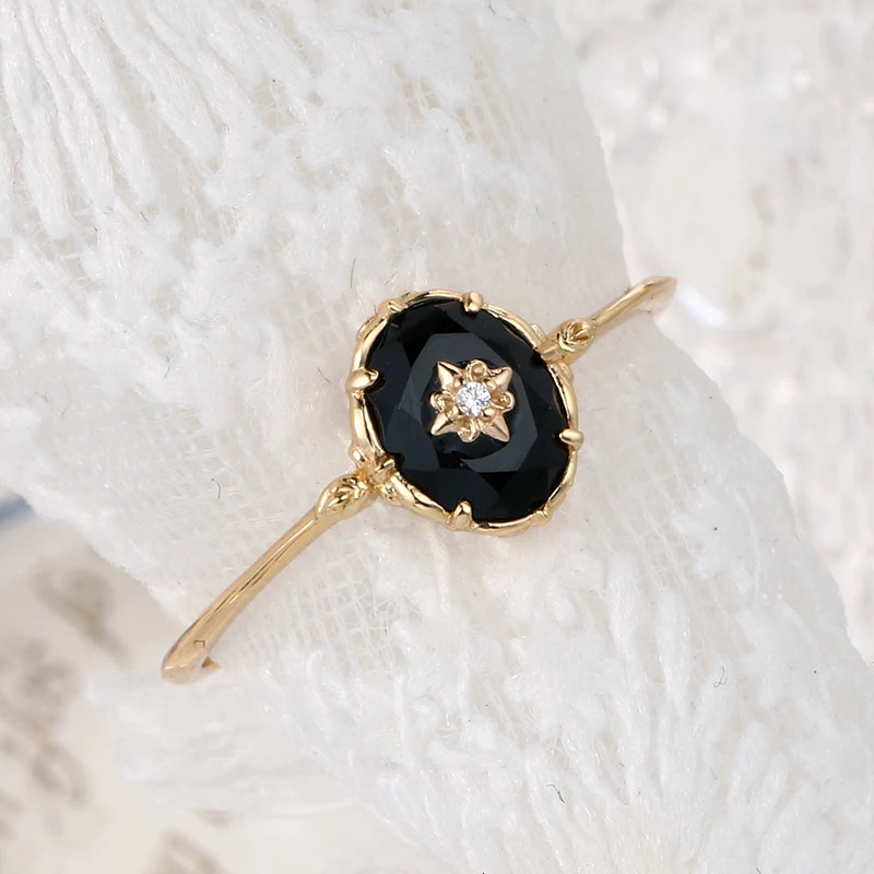 LAMOON Natural Black Agate Ring For Women Gemstone Ring 925 Sterling Silver Gold Vermeil Fine Jewelry Vintage Elegant Bijou 250712