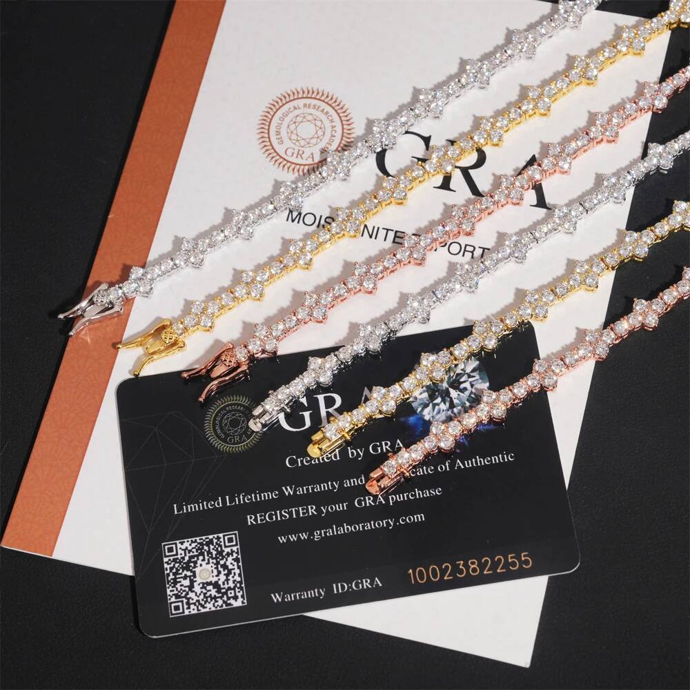 925 Silver 3mm D Color Moissanite Tennis Chain Hip Hop Men Women Bracelet Necklace With Certificate