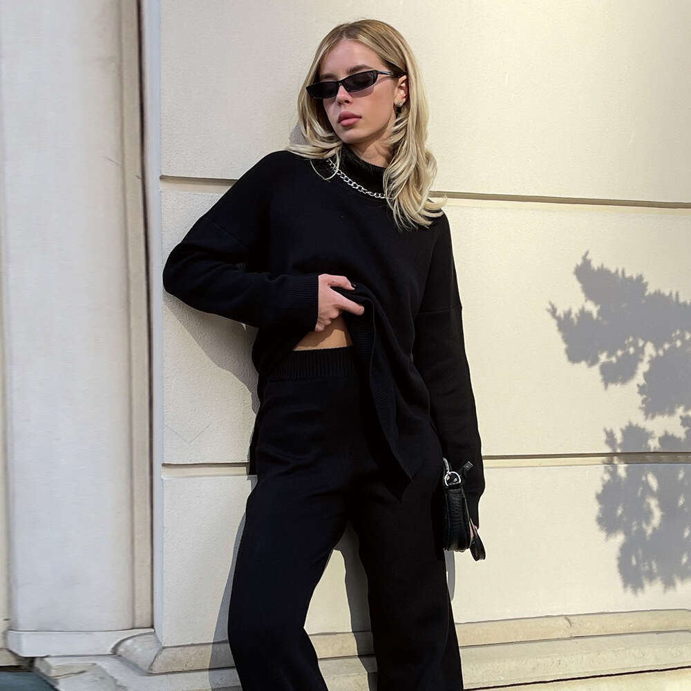 Turtleneck Women Autumn Winter New Casual Style Split Loose Solid Color Knitted Sweater B5