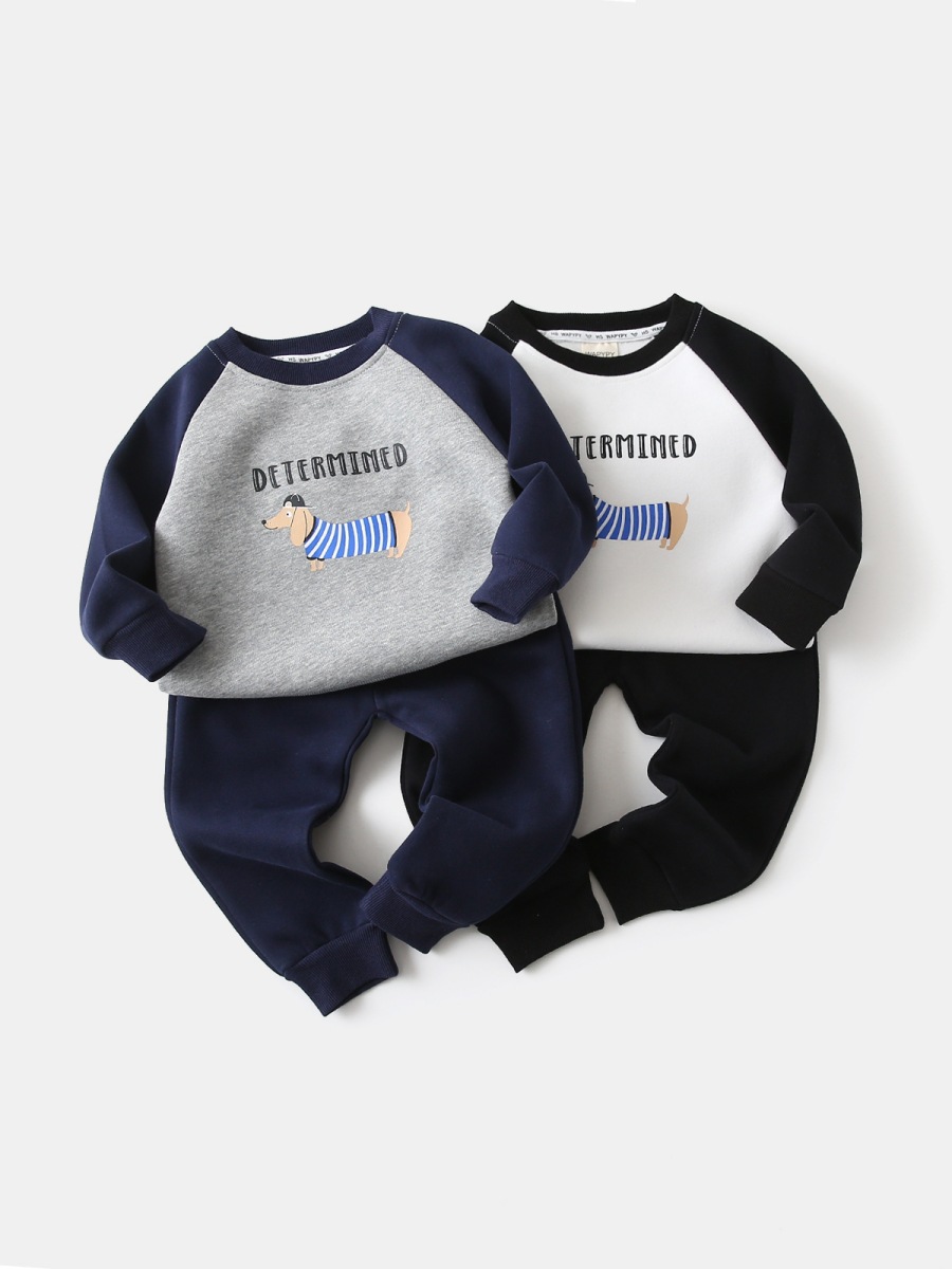 2025 fall new children's sweater set boys cartoon spelling sleeve sweater baby sweater pants two-piece set