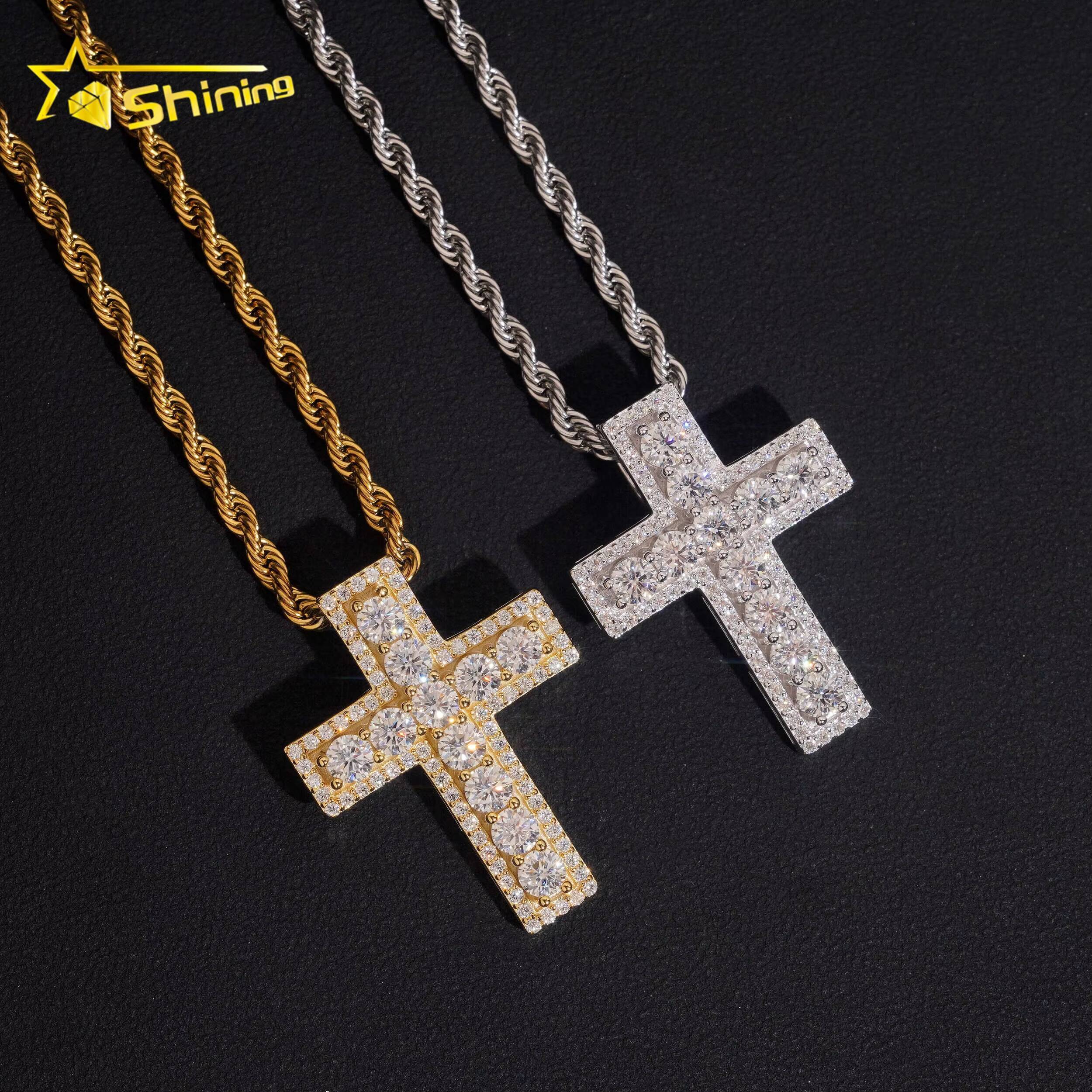 Ready to Ship Valentine Gift Colorful Moissanite Pendant 925 Silver Gold Plated Iced Out Pendant Moissanite Cross Pendant