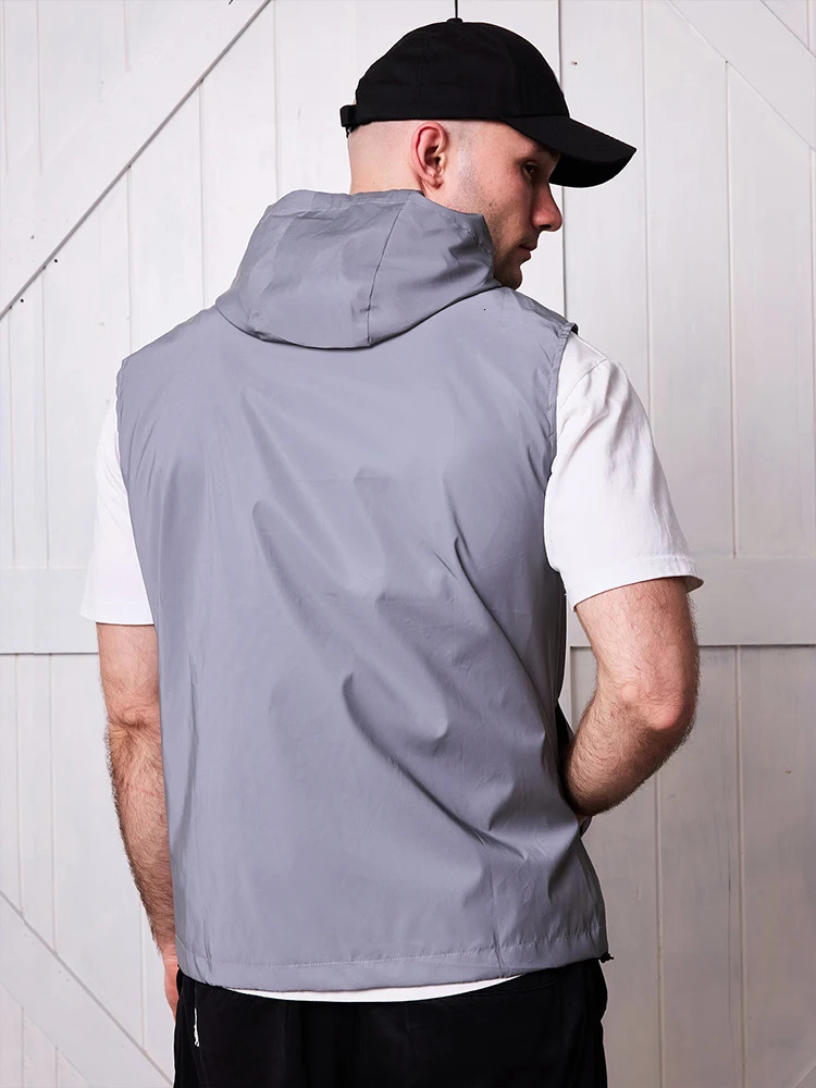 Night Reflective Vest Mens Spring Summer Thin Hooded Fashion Casual Outdoor Run Dancing Hip-hop Streetwear Glowing Clothes 250716