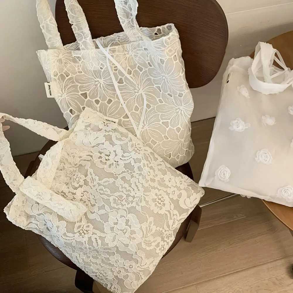 Hollow Out Embroidery Lace Shoulder Bag Embroidered Lightweight Flower Tote Bag Bohemian Large Capacity Womens Weave Handbag