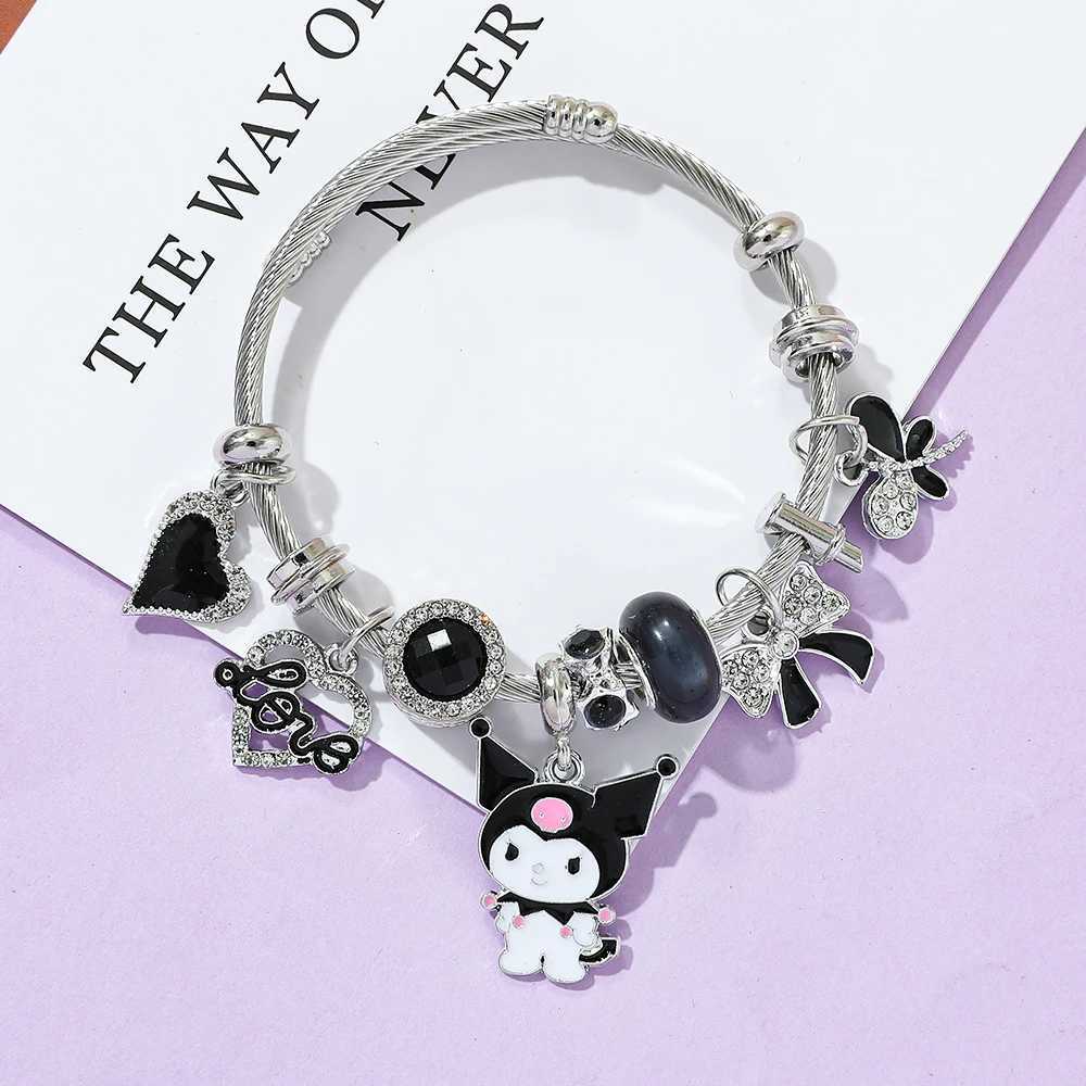 Sanrio Beaded Bracelet Kuromi Pendant Heart Shaped Hollow Rhinestone Pendant DIY Bracelet Suitable as a Gift for Kuromi Fans w250716