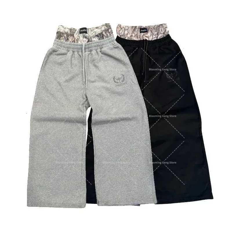 2K Two Pairs Of Men Pants Stacked Elastic Drawstring Pants Embroidered Pattern Pockets Sports Pants Hip-Hop Women Clothing y250716