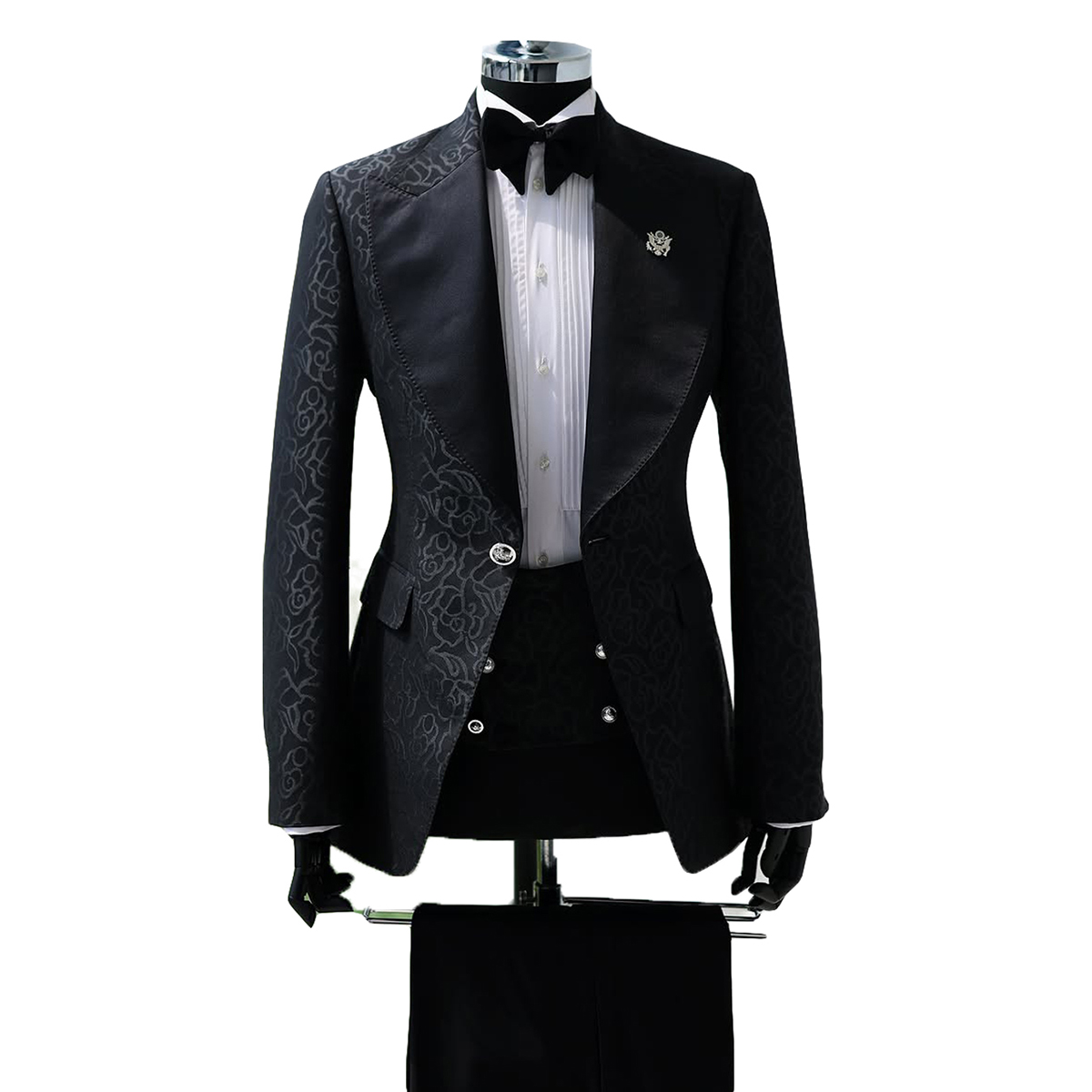 Handsome Men Suits Tailor-Made 2 Pieces Peaked Lapel Jacket Jacquard Blazer One Button Groom Evening Prom Party Customized Coat Pants Plus Size