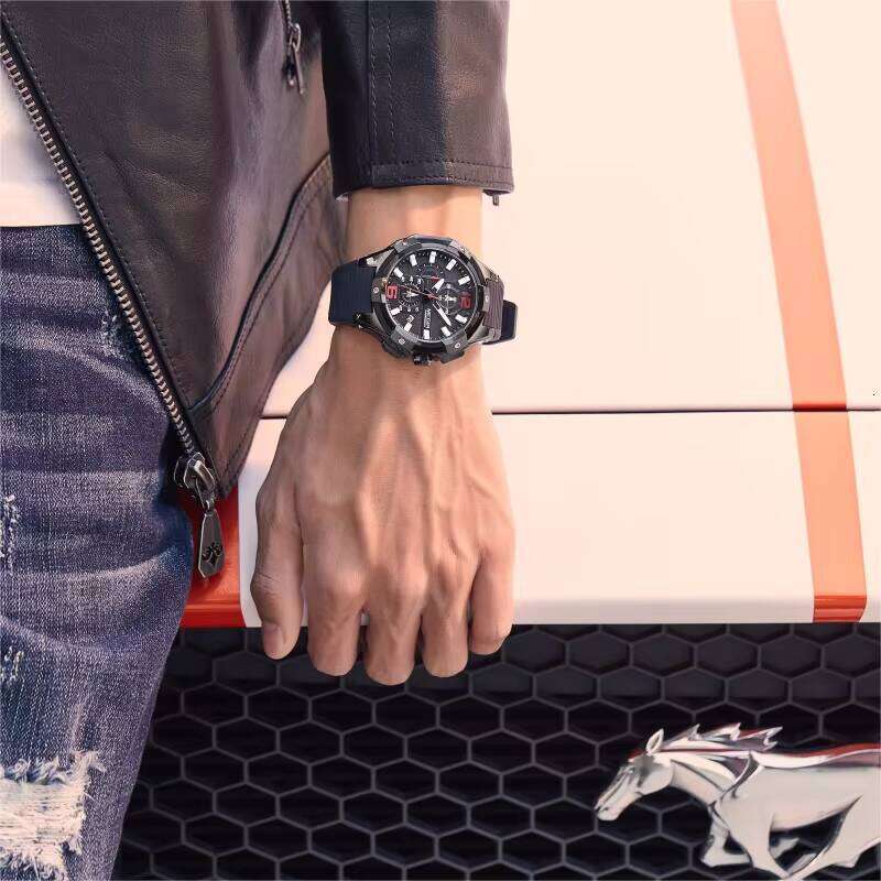 DHwatches MEGIR 2161 Big Dial Watch for Men Silicone Strap Multifunction Chronograph Quartz Solar Watches Waterproof Sport Luminous Date
