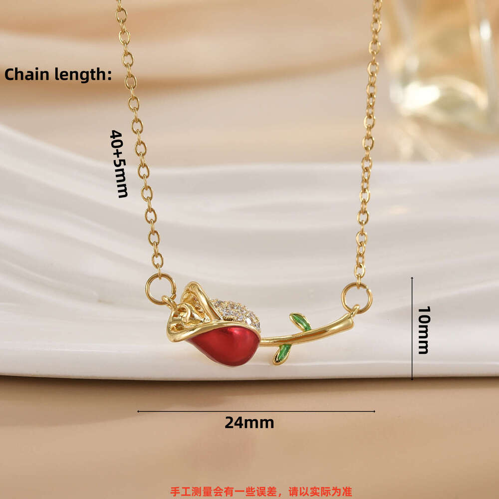 For Women Internet Celebrity Colorful Oil Drop Rose Flower Niche New Design Pendant Elegant Titanium Steel Necklace F59