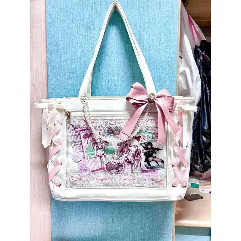 New Y2K Sweet Lolita Pink Ita Bag Women Japanese Transparent Large Capacity Tote Bag Ladies Harajuku Handbag