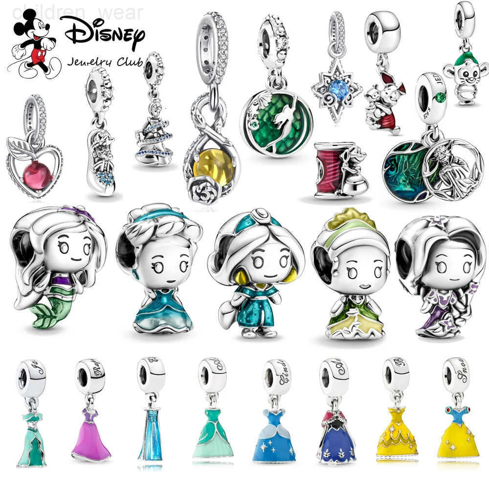 Disney 925 Sterling Silver Disney Mermaid Princess Elsa Dress Charms Bead Fits Original Bracelets Pendant Charm DIY Women Jewelry W20250716