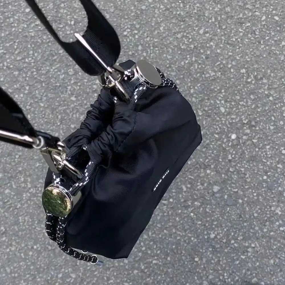 Cool Korean Style Black Bucket Bag Nylon Portable INS Shoulder Bag Luxury Crossbody Bags Girls