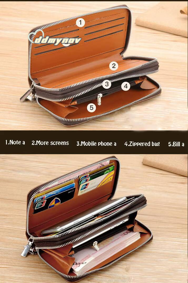 Mens leather wallet Large Capacity billeteras para hombre Double Zipper Men Clutch Bag portafoglio uomo Male Business Wallet ddmynov