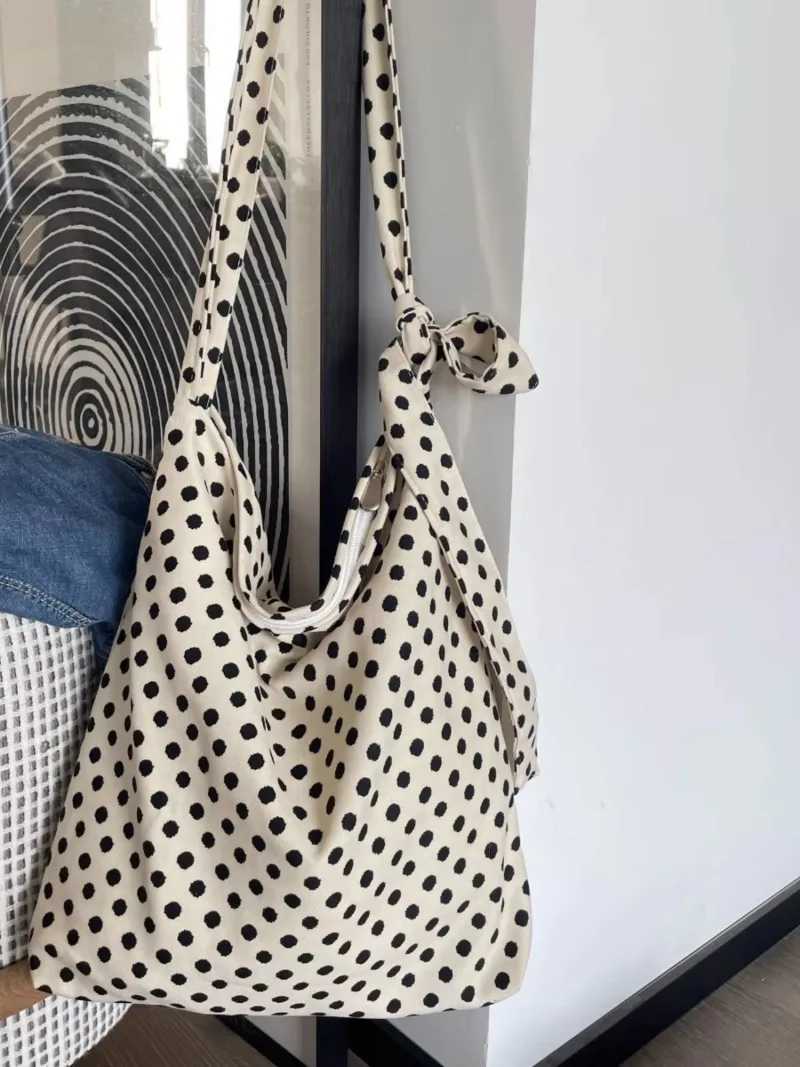 Polka Dot Shoulder Bag able Canvas Crossbody Bag Adjustable Single Satchel for Bloggers Trendy Korean Sle Soft Handbag