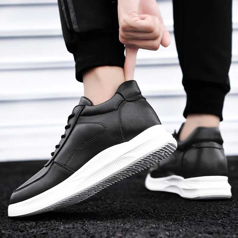White Leather Sneakers with Thick Soles Men Shoes Outdoor Men Formal Shoes Invisible Inner Height Increasing Mens Shoes 6/8 CM W250716