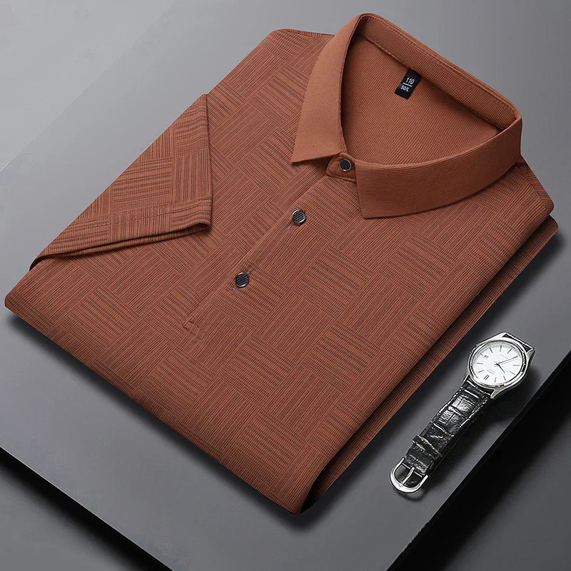 Mens Printed Cotton Business Casual Short sleeved POLO Shirt Fashion Short sleeved Comfortable and Breathable Top 250716