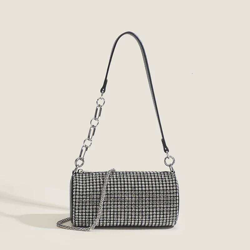2025 New Women's Fashionable Crystal Shiny Dinner Handbag Design Banquet Horizontal Rhinestone Small Armpit Ba