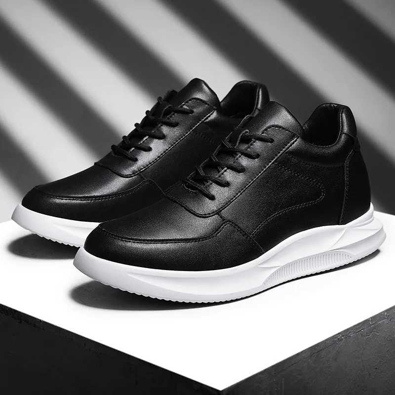 White Leather Sneakers with Thick Soles Men Shoes Outdoor Men Formal Shoes Invisible Inner Height Increasing Mens Shoes 6/8 CM W250716