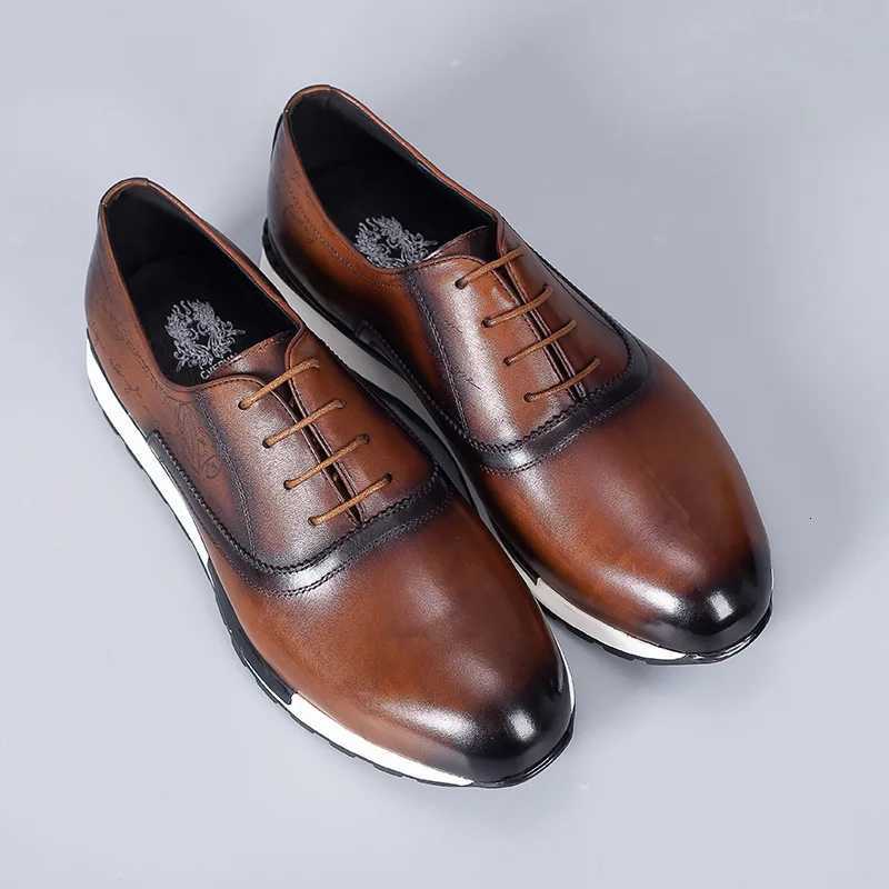 Luxury Mens Sneakers Genuine Leather Lace-Up Comfortable Oxford Vintage Casual Shoes for Men Outdoor Walking Flat Footwear W250716