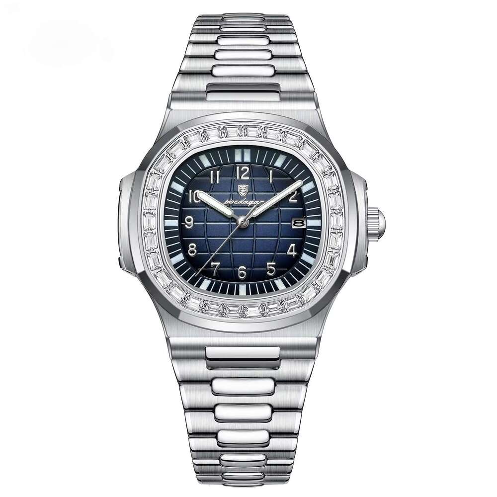 DHgargets Men's Luxury Square Watch - 50M Waterproof Stainless Steel Quartz Wristwatch with Date & Luminous (Model 925)