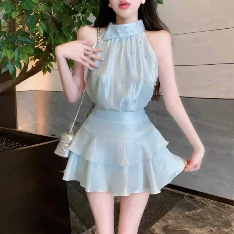 Ezgaga Woman Two Piece Set Sexy Elegant Crop Tank Tops Rhinestone Camis Slim Mini Skirts Summer Fashion Ladies Suits Chic R250716