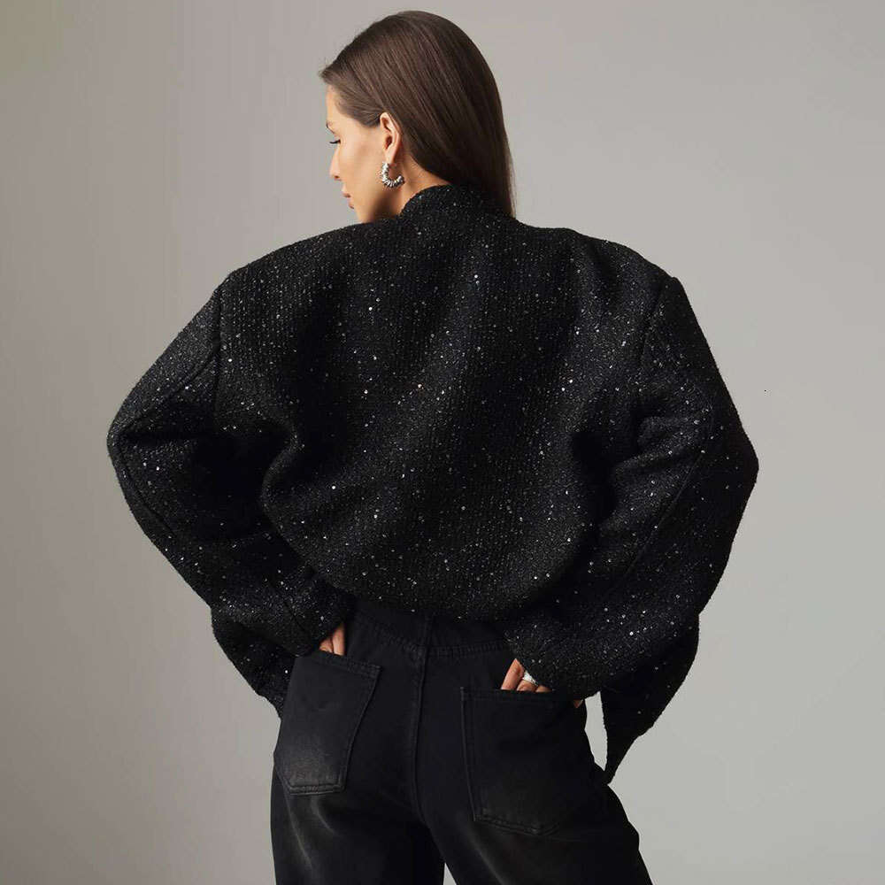 New INS Fashion Sequin Stand Collar Loose Jacket Coat B5