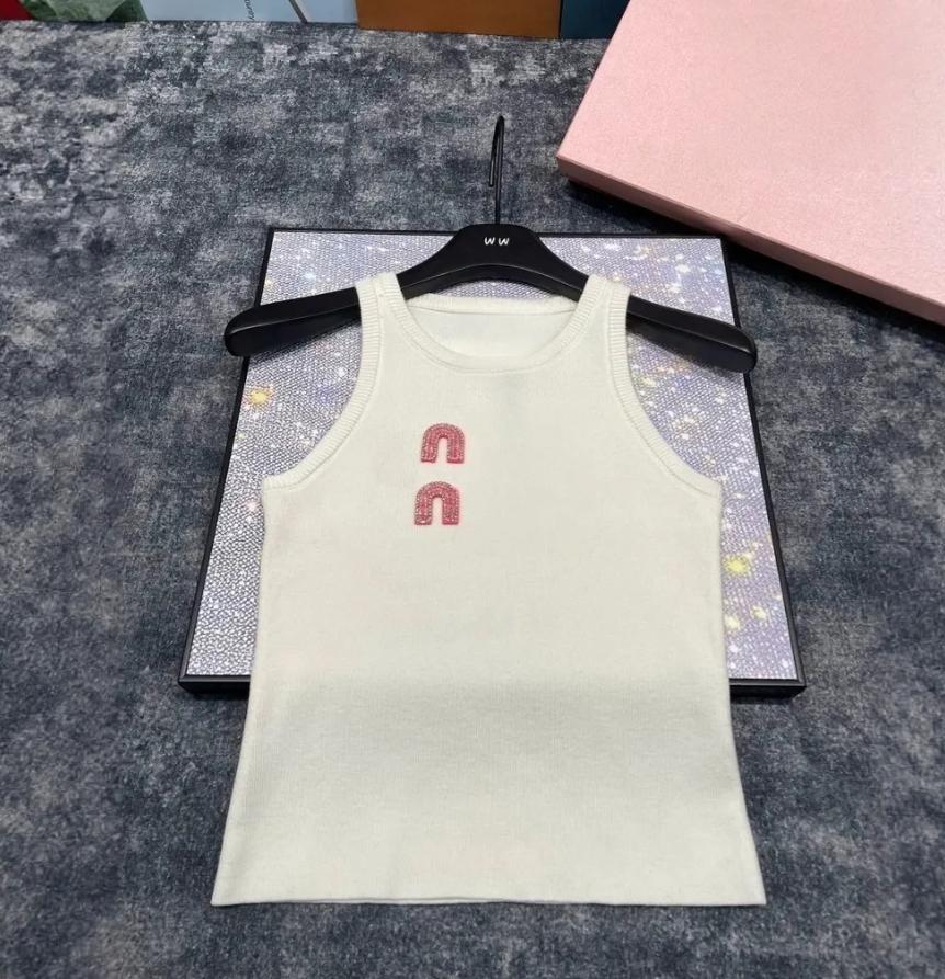 Women Summer Fashion Letter Diamonds Solid Color Slim Knitting Tank Top Ladies Simplicity Office Lady All-match Sleeveless Tops 0716