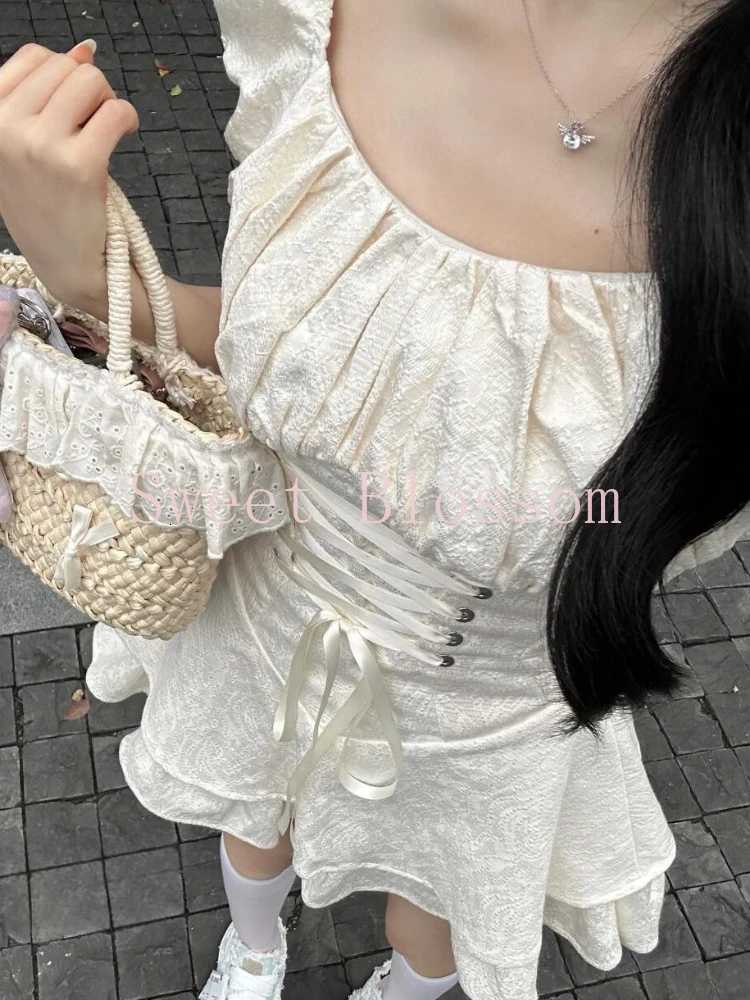 Summer Korean Fashion Sexy Dress Women Pure Desire Sweet Short-sleeved Dresses New Design Sense Hot Girl Slim Fluffy Outfit 2025 R250716
