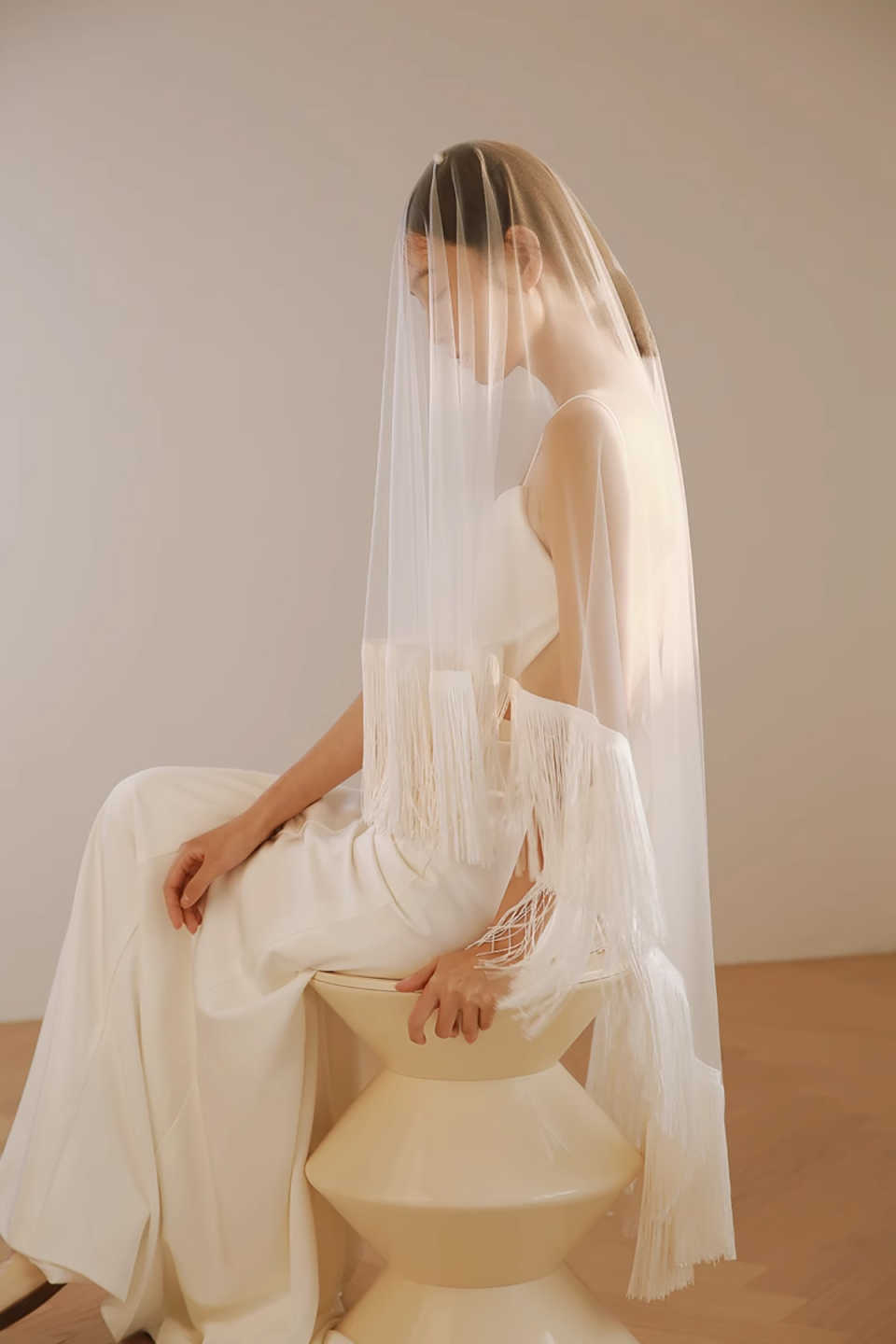 Elegant Wedding Veils One Layer Tulle Headdress New Tassel Headdress Lace Tulle White Ivory Bridal Veil Customized length Veils V3260