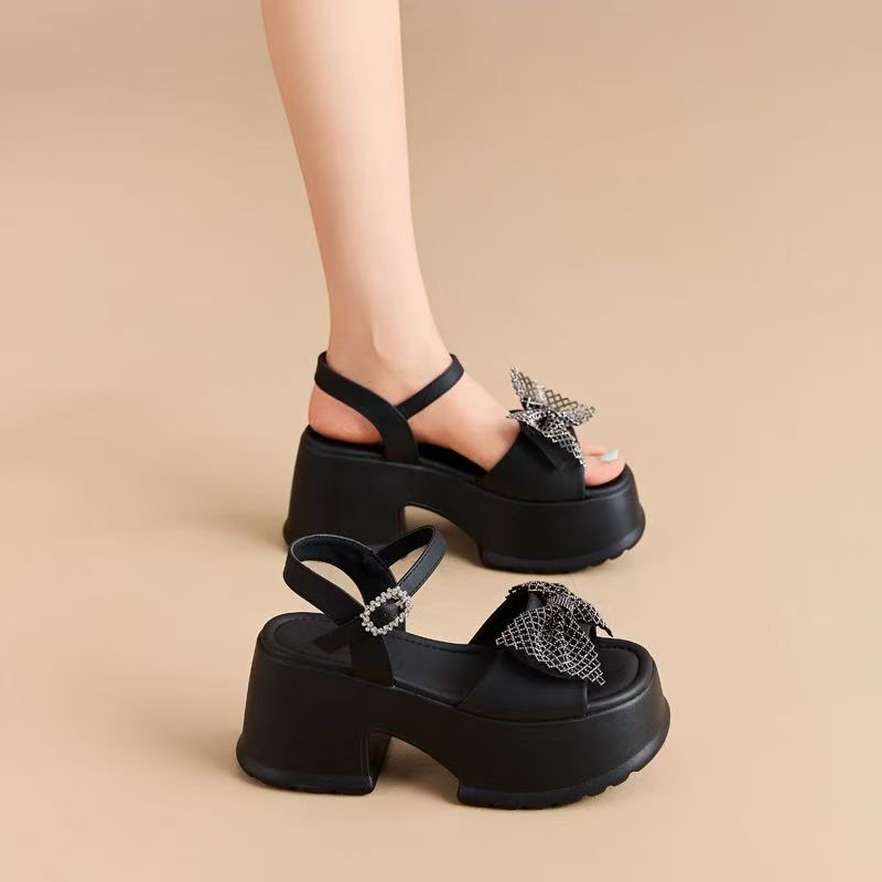 Designer sandals French Round Toe Chunky Fairy Style Mesh Women Summer Outdoor 2025 New Bow High Heel Sandals