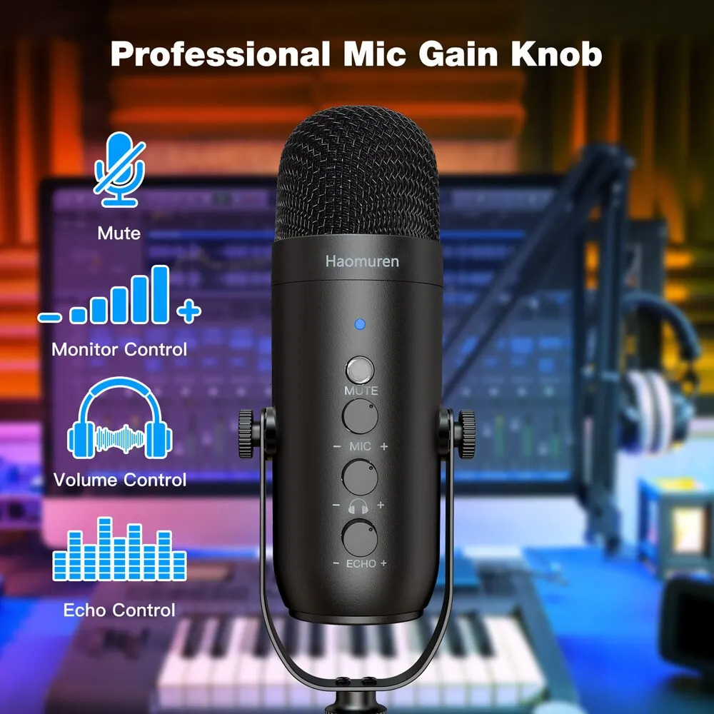 Haomuren Professional USB Streaming Podcast PC Microphone Studio Cardioid Condenser Mic Kit with Boom Arm For Recording 250715