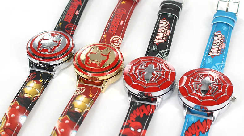 Disney Spiderman Kids Watch Captain America Ironman Childrens Watches Leather Quartz Flip Metal Case Watches Boys Clock Gifts W20250716