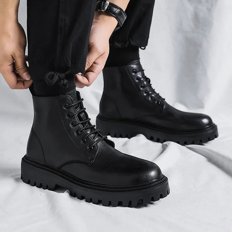 Fashion PU Leather Men Ankle Boots Outdoor Casual Shoes Lightweight Mens Warm Work Boots Classic Handmade Boots 250715